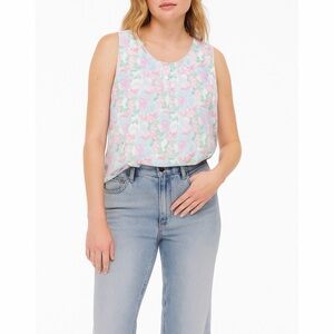 Vintage Pastel Floral Henley Pearl Of The Ocean Buttons Cottagecore Tank Top